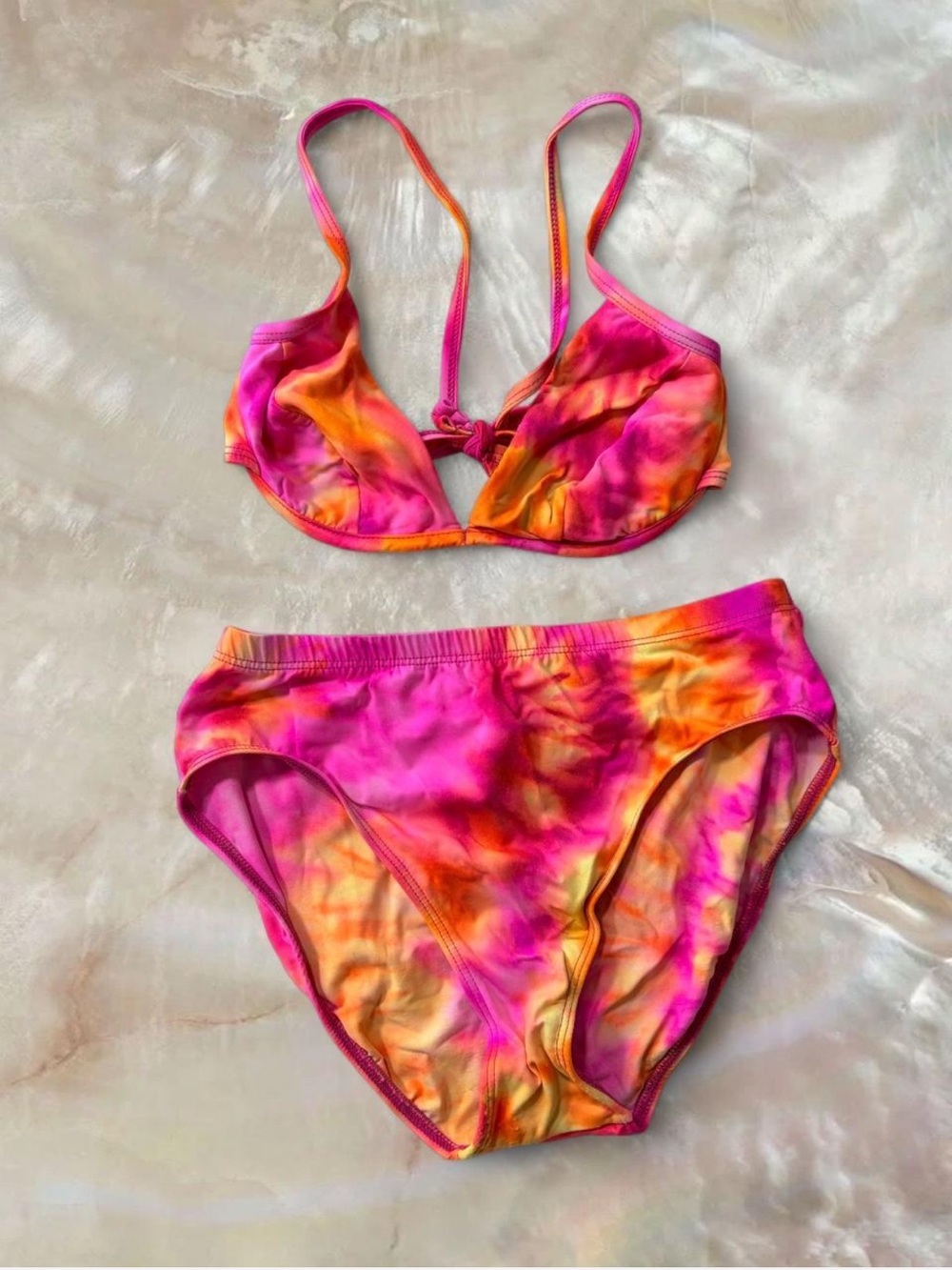Vintage 1990s kathy ireland Pink and Orange Tie-Dye Bikini Set